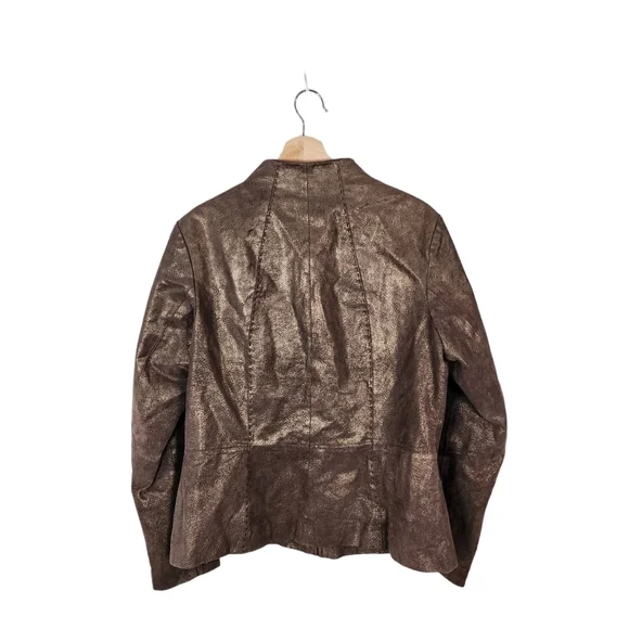 Coldwater Creek Leather Jacket women's Medium Metallic bronze - Picture 8 of 8